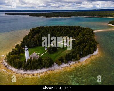 Foto des Cana Island Lighthouse, Cana Island County Park, Door County, Wisconsin, USA. Stockfoto
