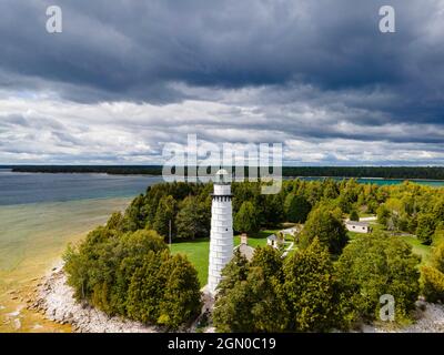 Foto des Cana Island Lighthouse, Cana Island County Park, Door County, Wisconsin, USA. Stockfoto