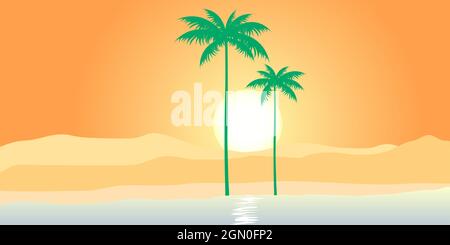 Wüstenlandschaft mit Palmen. Eine Oase in der Wüste. Vektorgrafik. Stock Vektor