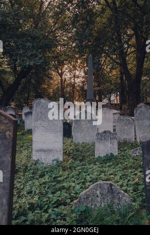 London, Großbritannien - 03. September 2021: Grabsteine auf den Bunhill Fields, einem ehemaligen Begräbnisplatz im Zentrum von London, im Londoner Stadtteil Islington, nur kurz Stockfoto