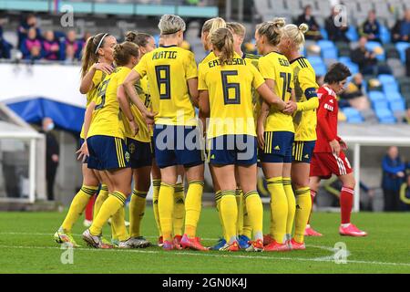 Göteborg, Schweden. September 2021. Schweden feiert Tor beim WM 2021-Qulifationsspiel am 21. September 2021 zwischen Schweden und Georgien im Gamla Ullevi in Göteborg, Schweden Quelle: SPP Sport Press Foto. /Alamy Live News Stockfoto