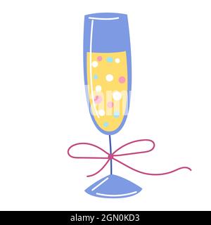 Illustration von Happy Birthday Glas mit Champagner. Feier- oder Feiertagsartikel. Stock Vektor