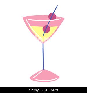 Illustration von Happy Birthday Glas mit Cocktail. Feier- oder Feiertagsartikel. Stock Vektor