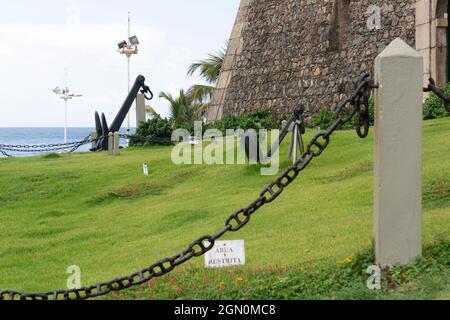 Salvador, Bahia, Brasilien - 23. März 2014: Details über Farol da Barra in Salvador. Postkarte der weltweit bekannten Stadt. Stockfoto