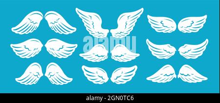 Set von handgezeichneten Vogel- oder Engelsflügeln unterschiedlicher Form. Vektorgrafik Stock Vektor