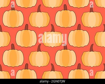 Kürbisse nahtloses Muster. Herbsthintergrund für Geschenkpapier, Banner und Werbematerialien. Halloween- und Thanksgiving-Design. Vektorgrafik Stock Vektor