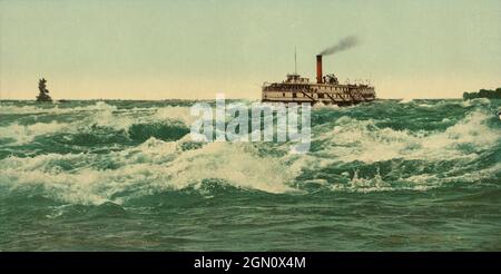 Dampfschiff auf den Lachine Stromschnellen des St. Lawrence River c. 1901 in der Nähe von Montreal, Quebec, Kanada Stockfoto