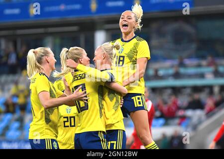 Göteborg, Schweden. September 2021. Schweden feiert während des WM 2021-Qulifzierungsspiels am 21. September 2021 zwischen Schweden und Georgien im Gamla Ullevi in Göteborg, Schweden Quelle: SPP Sport Press Foto. /Alamy Live News Stockfoto