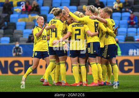 Göteborg, Schweden. September 2021. Schweden feiert während des WM 2021-Qulifzierungsspiels am 21. September 2021 zwischen Schweden und Georgien im Gamla Ullevi in Göteborg, Schweden Quelle: SPP Sport Press Foto. /Alamy Live News Stockfoto