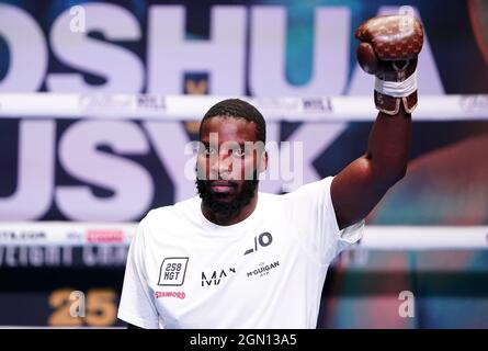 Lawrence Okolie während eines Media Workout bei Indigo im O2, London. Bilddatum: Dienstag, 21. September 2021. Stockfoto