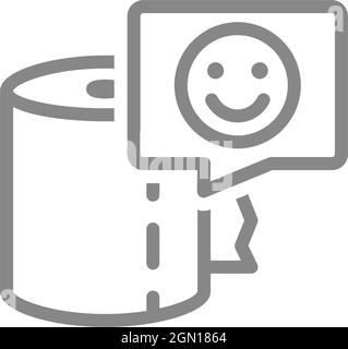 Papierhandtücher und glückliches Gesicht im Sprechbuble-Line-Symbol.  Servietten, hochwertiges Papier, Kunden- und Benutzerzufriedenheitssymbol  Stock-Vektorgrafik - Alamy