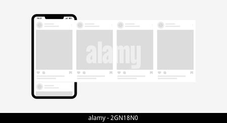 Smartphone mit Schnittstelle Karussell Beiträge. Carousel Interface Post-Mockup-Vorlage. Werbung in sozialen Netzwerken Stock Vektor