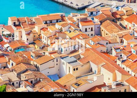 Cefalu Stadt, Draufsicht, Cefalu, Sizilien, Italien Stockfoto