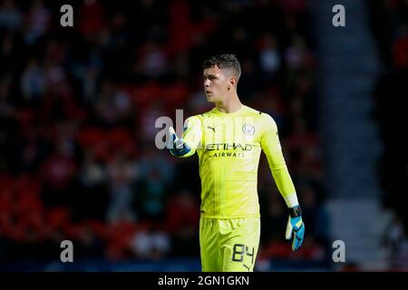 Doncaster, Großbritannien. September 2021. Cieran Slicker #84 der Manchester City U21 's in Doncaster, Vereinigtes Königreich am 9/21/2021. (Foto von Ben Early/News Images/Sipa USA) Quelle: SIPA USA/Alamy Live News Stockfoto