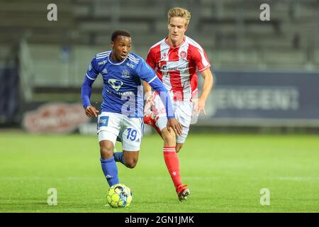 Lyngby, Dänemark. September 2021. Sanders Ngabo (19) von Lyngby Boldklub, gesehen während des Danish Sydbank Cup Spiels zwischen Lyngby Boldklub und Aalborg Boldklub im Lyngby Stadion in Lyngby. (Foto: Gonzales Photo/Alamy Live News Stockfoto