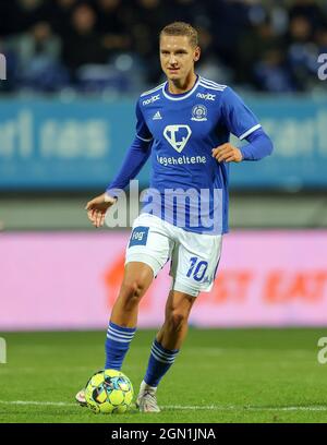 Lyngby, Dänemark. September 2021. Rasmus Thellufsen (10) von Lyngby Boldklub beim Spiel im dänischen Sydbank Cup zwischen Lyngby Boldklub und Aalborg Boldklub im Lyngby Stadion in Lyngby. (Foto: Gonzales Photo/Alamy Live News Stockfoto