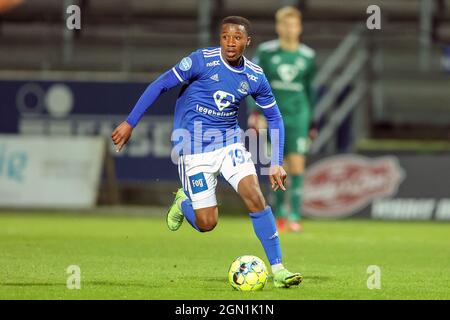 Lyngby, Dänemark. September 2021. Sanders Ngabo (19) von Lyngby Boldklub, gesehen während des Danish Sydbank Cup Spiels zwischen Lyngby Boldklub und Aalborg Boldklub im Lyngby Stadion in Lyngby. (Foto: Gonzales Photo/Alamy Live News Stockfoto