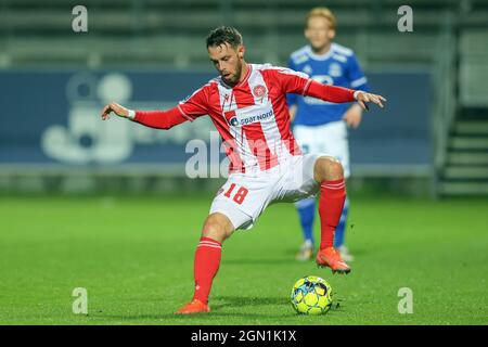 Lyngby, Dänemark. September 2021. Louka Prip (18) von Aalborg Boldklub, gesehen während des dänischen Sydbank Cup-Spiels zwischen Lyngby Boldklub und Aalborg Boldklub im Lyngby Stadion in Lyngby. (Foto: Gonzales Photo/Alamy Live News Stockfoto