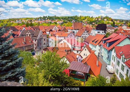 Ansicht der Altstadt von Schloss Wilhelmsburg in Schmalkalden, Thüringen, Deutschland Stockfoto