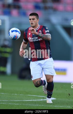 Kevin Bonifazi (Bologna) während des italienischen "Serie A"-Spiels zwischen Bologna 2-2 Genua im Renato Dall Ara Stadium am 21. September 2021 in Bologna, Italien. Quelle: Maurizio Borsari/AFLO/Alamy Live News Stockfoto