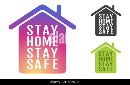 Vektor-Symbol des Hauses mit Text zu Hause bleiben sicher bleiben. Abbildung des Hauses mit Text von zu Hause bleiben sicher bleiben. Stoppen Sie Coronavirus. Stock Vektor