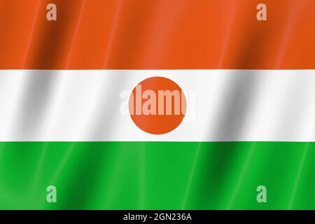 Niger Flagge von Seide-3D-Panoramabild Stockfoto