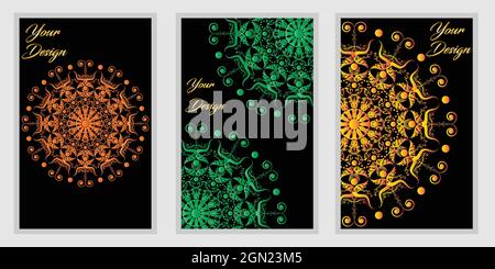 Futuristisches Cover-Design-Set mit Mandala-Design. Moderne Vektor-Vorlage für Einladung, traditionelles Business-Cover, Broschüre und Flyer-Design Stock Vektor