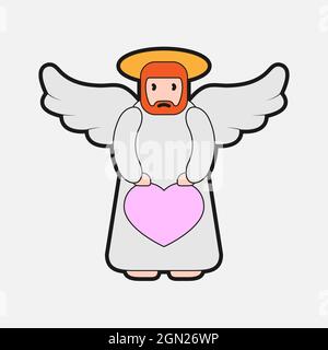 Engel mit Flügeln roten Bart Herz auf einem weißen isolierten Hintergrund Vektorbild Stock Vektor