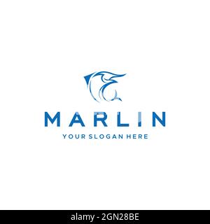Minimalistisches MARLIN-Logo mit Fischkreatur Stock Vektor