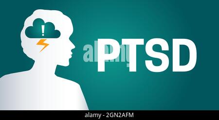 PTBS oder posttraumatische Belastungsstörung Hintergrund Illustration mit einer Frau Stock Vektor