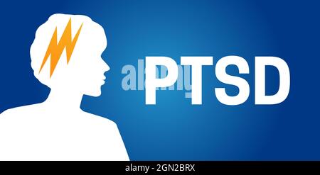 PTBS oder posttraumatische Belastungsstörung Hintergrund Illustration mit einer Frau Stock Vektor