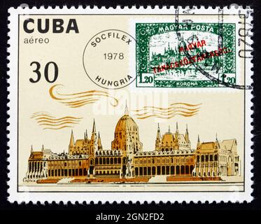 KUBA - UM 1978: Eine in Kuba gedruckte Briefmarke zeigt das Parlament, Ungarn, Budapest, um 1978 Stockfoto