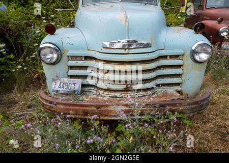 Die Vorderseite eines 1947 Chevy Loadmaster LKW in Idaho, USA Stockfoto