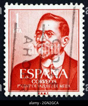 SPANIEN - UM 1961: Eine in Spanien gedruckte Briefmarke zeigt Juan Vazquez de Mella, Politiker und Schriftsteller, um 1961 Stockfoto