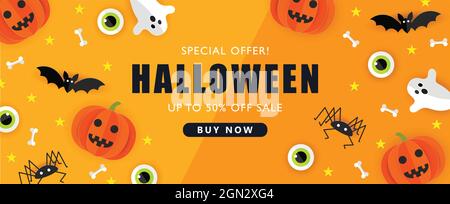 Halloween Papier geschnitten Hintergrund Vektor Illustration. Halloween Papier geschnitten Design. Halloween-Werbebanner. Stock Vektor