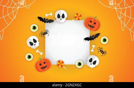 Halloween Papier geschnitten Hintergrund Vektor Illustration. Halloween Papier geschnitten Design. Halloween-Werbebanner. Stock Vektor