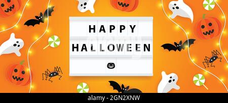 Halloween Papier geschnitten Hintergrund Vektor Illustration. Happy Halloween Paper Cut Design. Halloween-Werbebanner. Stock Vektor