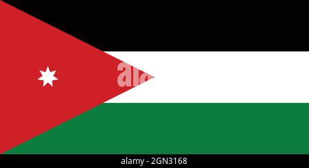 Nationalflagge Jordaniens in Originalgröße und Farben Vektordarstellung, Königreich jordanien Flagge verwendet panarabische Farben, ähnliche Flagge des Arabischen Aufstands Stock Vektor