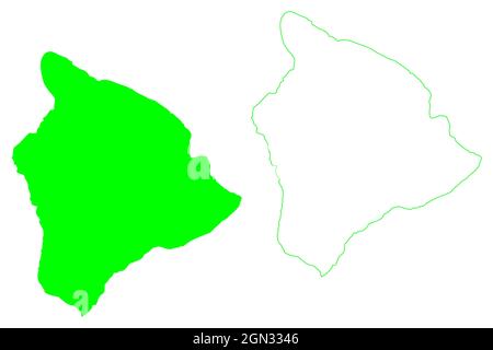 Hawaii Island (Vereinigte Staaten von Amerika, Nordamerika, USA, USA, Hawaii-Inseln) Kartenvektordarstellung, Scribble-Skizze Hawai‘i oder Big Island-Karte Stock Vektor