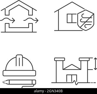 Standards für den Wohnungsbau lineare Symbole gesetzt Stock Vektor