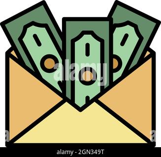 Symbol „Geld im Umschlag“. Umriss Geld in Umschlag Vektor Symbol Farbe flach isoliert Stock Vektor