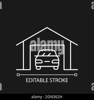 Parkplatz in der Nähe weißes lineares Symbol für dunkles Thema Stock Vektor