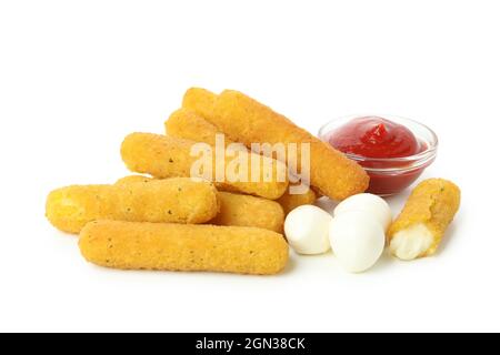 Panierter Käse-sticks isolierten auf weißen Hintergrund Stockfoto