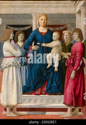 Piero della Francesco, Gemälde, Jungfrau und Kind auf dem Thron der vier Engel, 1460-1470 Stockfoto