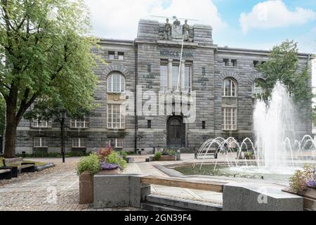 Oslo, Norwegen. September 2021. Die Außenansicht des Norges Bank Gebäudes in der Innenstadt Stockfoto