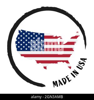 eps-Vektordatei mit Business-Stempel, runder Patch 'Made in USA' mit Silhouette der Vereinigten Staaten und nationalen Farben Stock Vektor