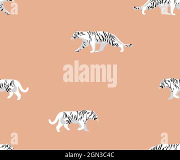 Handgezeichneter Vektor abstrakt Stock moderne Grafik-Illustrationen, Safari-Bohemien zeitgenössische nahtlose Muster-Druck mit exotischen wilden Tigern Tiere Stock Vektor
