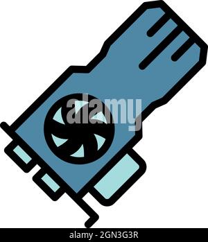 Symbol für das Mining von Videokarten. Umriss Mining Grafikkarte Vektor Symbol Farbe flach isoliert Stock Vektor