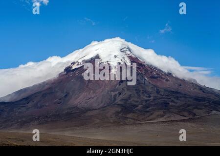 Nahaufnahme des Schneegipfens, des Chimborazo, ecuadors, der anden und der andenberge Stockfoto