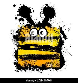 Lustige Biene. Kinderzeichnung . Abstrakte quadratische Biene aus Blots. Vektorgrafik Stock Vektor